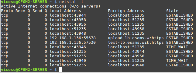 Connexions actuals amb TCP (netstat -t)